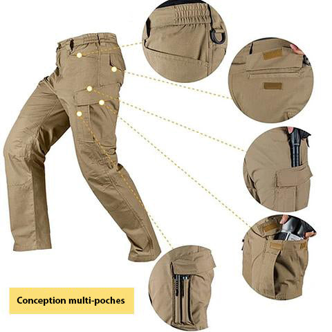 Pantalon cargo homme : pantalon imperméable avec poche militaire